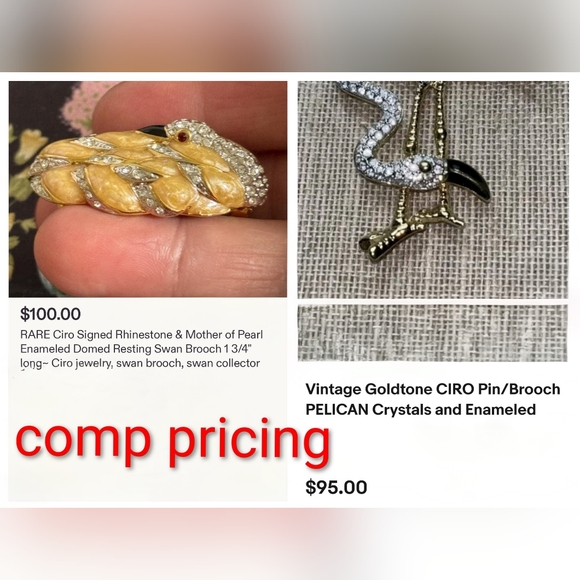 Ciro Signed Rhinestone & Mother of Pearl Enameled Resting Swan Brooch - RARE - Picture 8 of 8